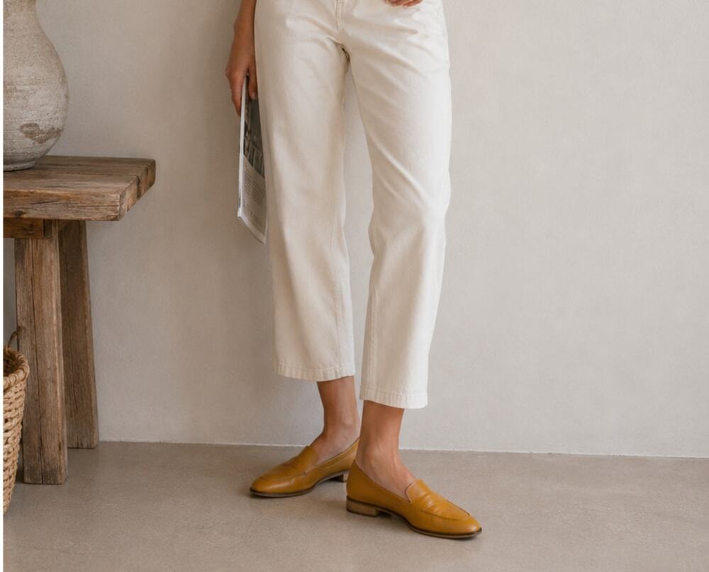 Everlane Mustard Yellow Leather Slip On Loafer Flats Womens 10.5 Preppy Academia